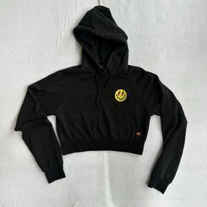 Aviator Nation Smiley Bolt Eyes Crop Pullover Hoodie Women Medium Black SOLD OUT